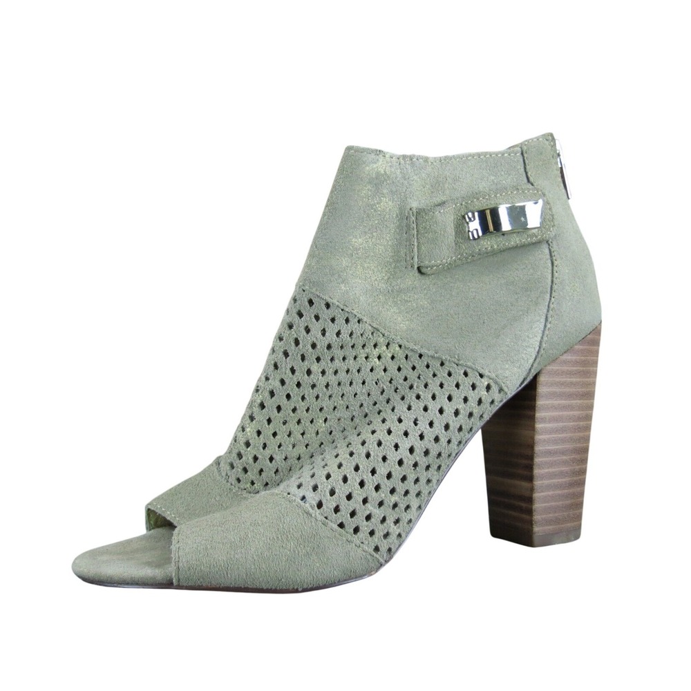 Dolce Vita Peep Toe Booties Block Heel Perf Ankle Boots Olive Green Size 8